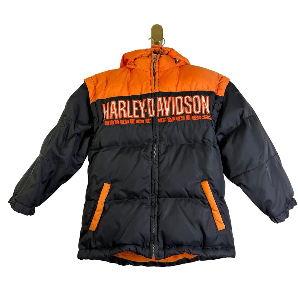 HARLEY-DAVIDSON Coat Kids‎ 6 Vintage Down Filled Puffer Embroidered Logo Shield